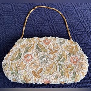 🌸 DeLill Antique Beaded Purse Snap Closure with Gold Chain